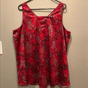 Red and black sleeveless blouse